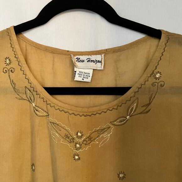 New Horizon top women’s size medium green boho embroidered blouse VTG y2k - Picture 3 of 6